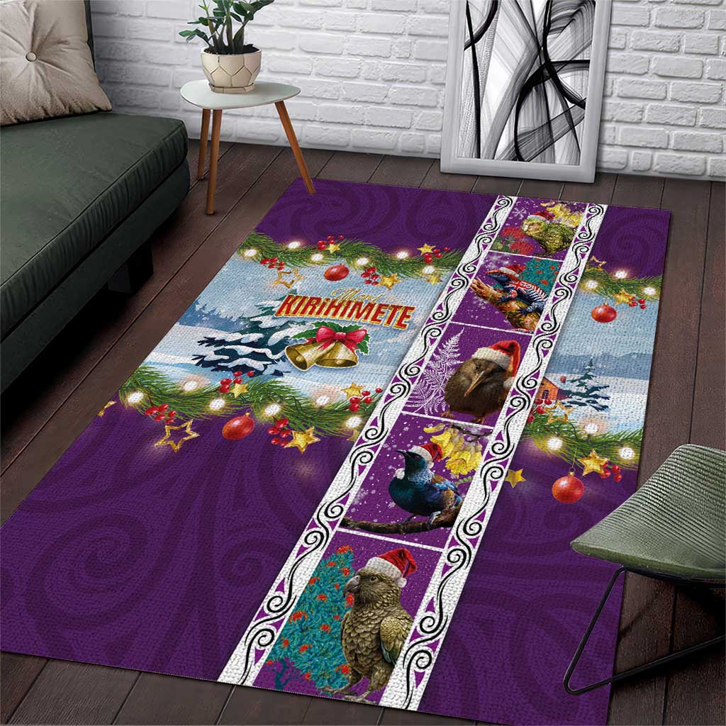 New Zealand Merry Christmas Area Rug Maori Animals, Koru Tattoo - Purple Xmas Style LT03 Purple - Polynesian Pride
