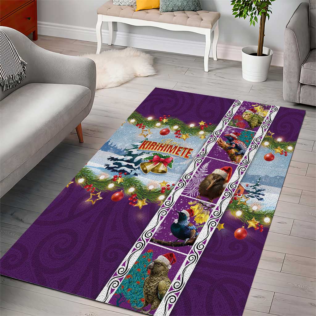 New Zealand Merry Christmas Area Rug Maori Animals, Koru Tattoo - Purple Xmas Style LT03 - Polynesian Pride