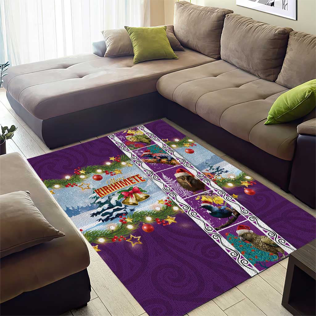 New Zealand Merry Christmas Area Rug Maori Animals, Koru Tattoo - Purple Xmas Style LT03 - Polynesian Pride
