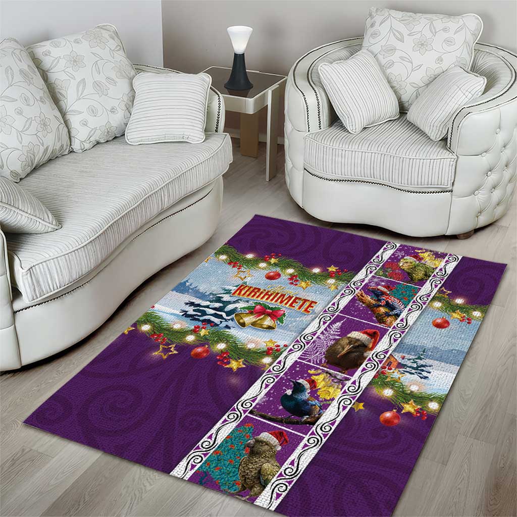 New Zealand Merry Christmas Area Rug Maori Animals, Koru Tattoo - Purple Xmas Style LT03 - Polynesian Pride