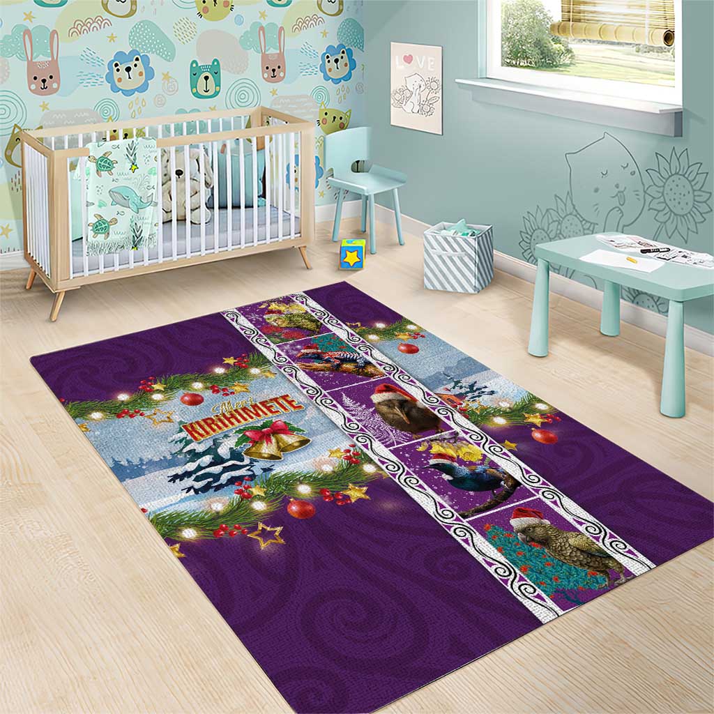 New Zealand Merry Christmas Area Rug Maori Animals, Koru Tattoo - Purple Xmas Style LT03 - Polynesian Pride