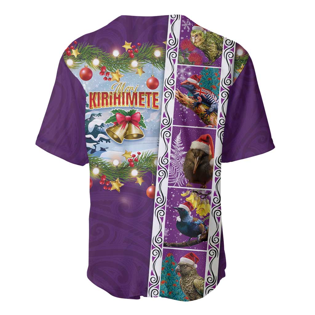 New Zealand Merry Christmas Baseball Jersey Maori Animals, Koru Tattoo - Purple Xmas Style LT03 - Polynesian Pride