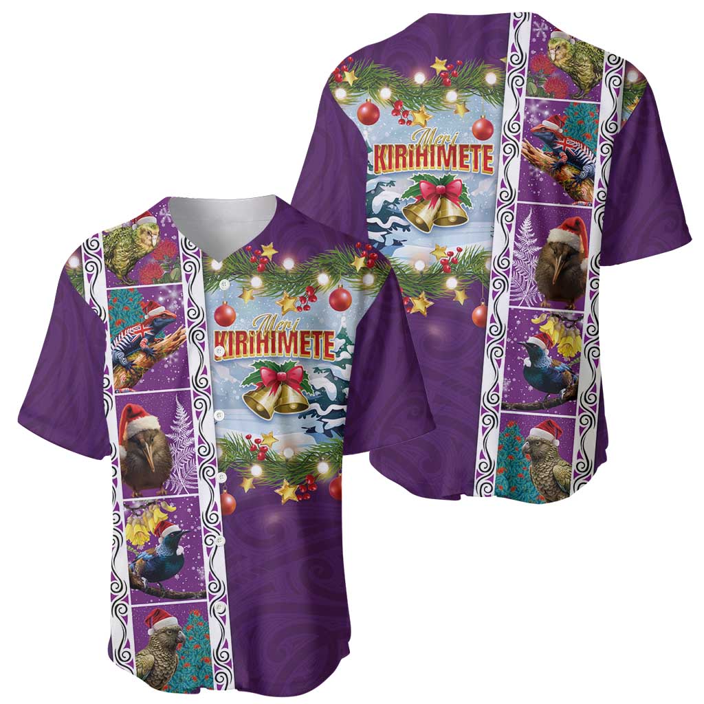 New Zealand Merry Christmas Baseball Jersey Maori Animals, Koru Tattoo - Purple Xmas Style LT03 - Polynesian Pride