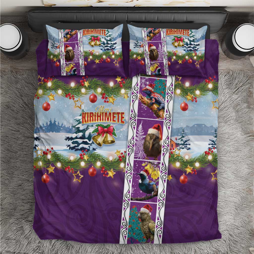 New Zealand Merry Christmas Bedding Set Maori Animals, Koru Tattoo - Purple Xmas Style LT03 Purple - Polynesian Pride