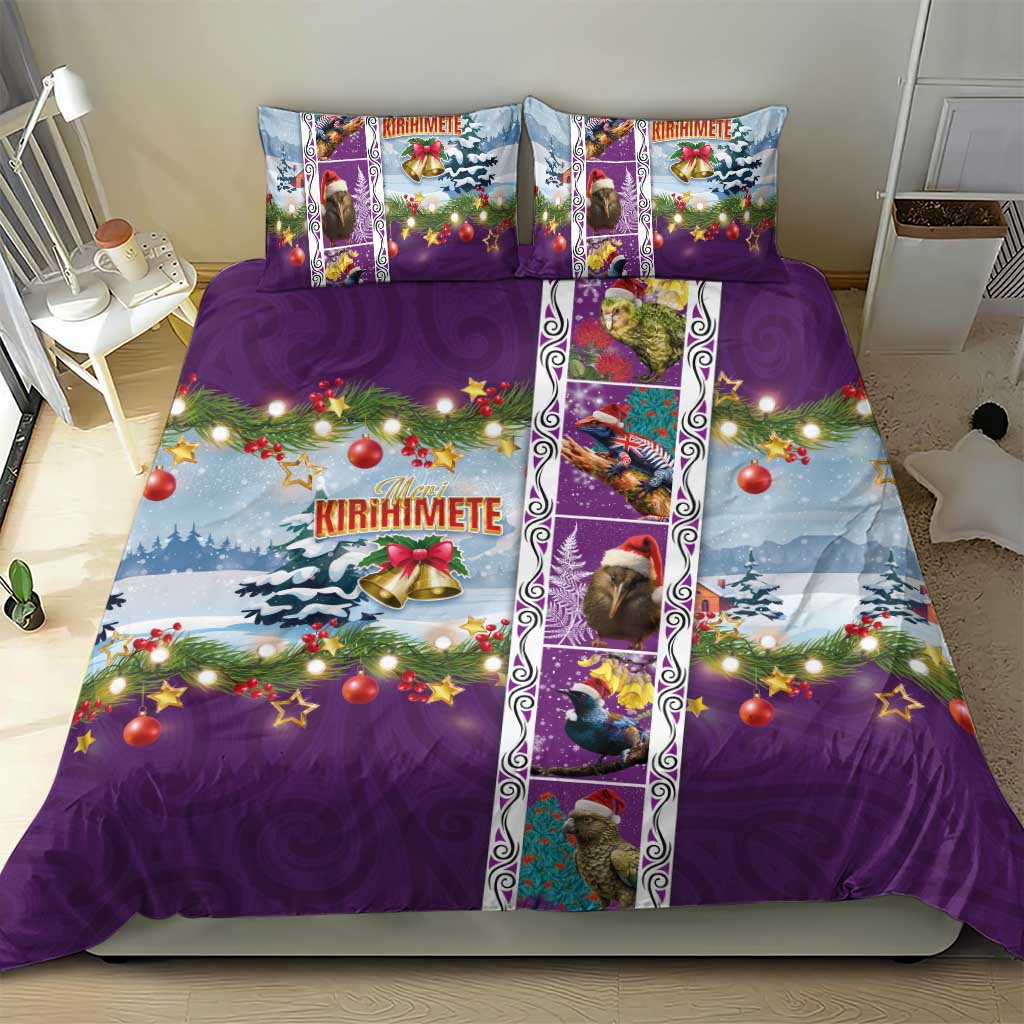 New Zealand Merry Christmas Bedding Set Maori Animals, Koru Tattoo - Purple Xmas Style LT03 - Polynesian Pride