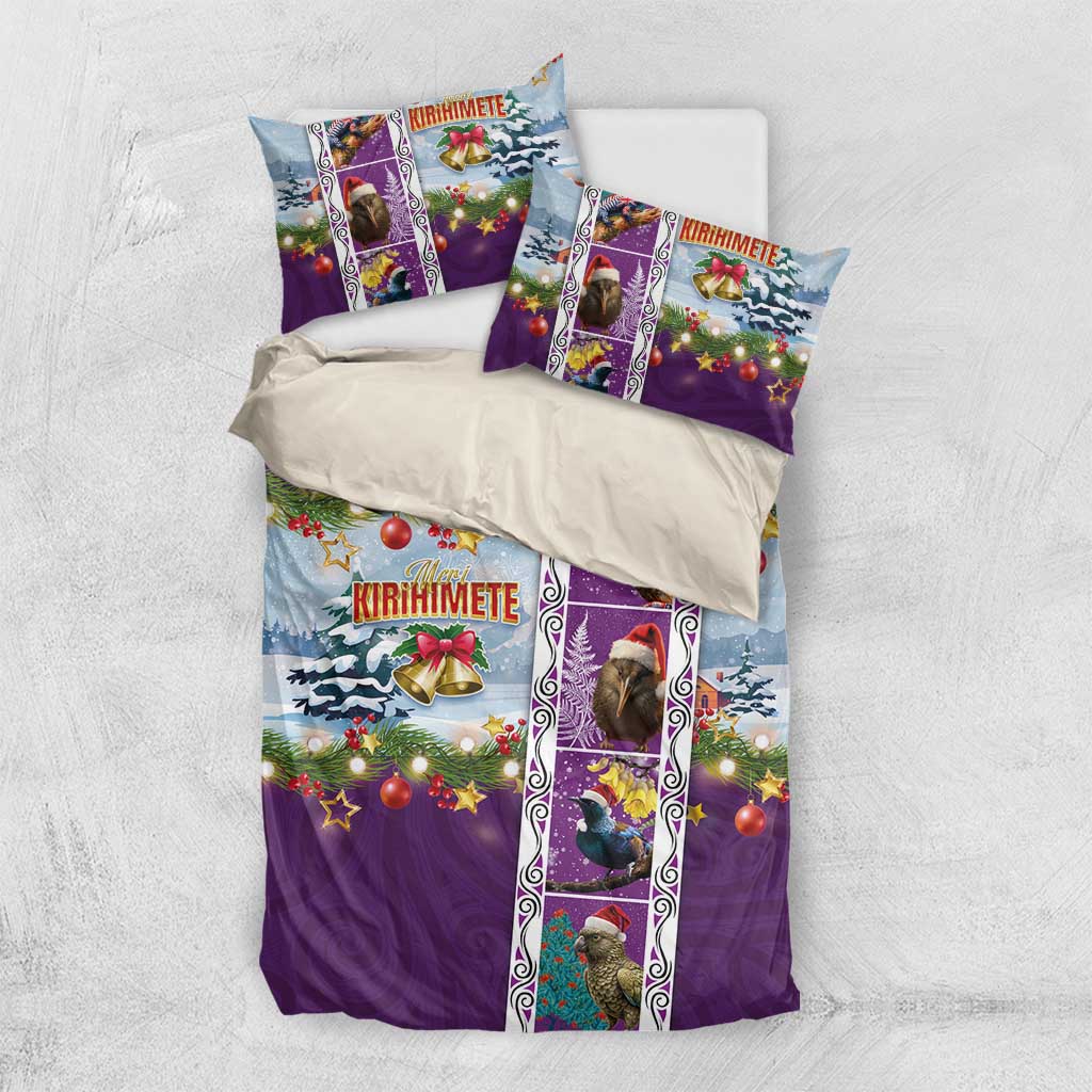New Zealand Merry Christmas Bedding Set Maori Animals, Koru Tattoo - Purple Xmas Style LT03 US Twin 172cm x 218cm Purple - Polynesian Pride