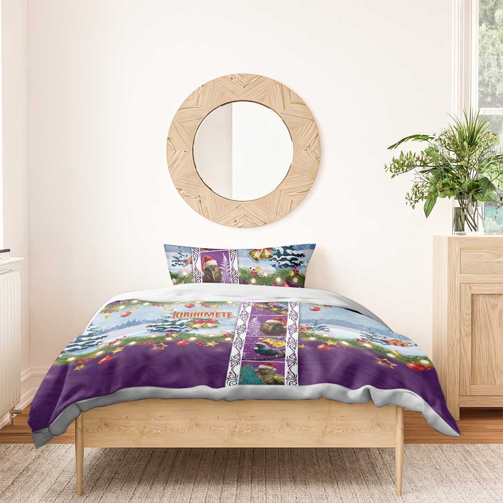 New Zealand Merry Christmas Bedding Set Maori Animals, Koru Tattoo - Purple Xmas Style LT03 - Polynesian Pride