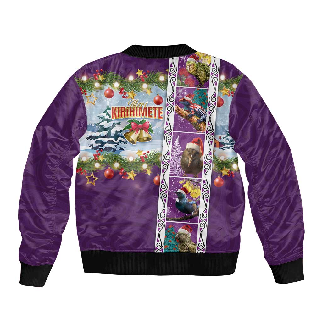 New Zealand Merry Christmas Bomber Jacket Maori Animals, Koru Tattoo - Purple Xmas Style LT03 - Polynesian Pride