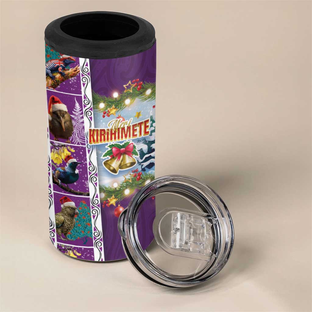 New Zealand Merry Christmas 4 in 1 Can Cooler Tumbler Maori Animals Xmas Style and Koru Tattoo Purple Color LT03 - Polynesian Pride