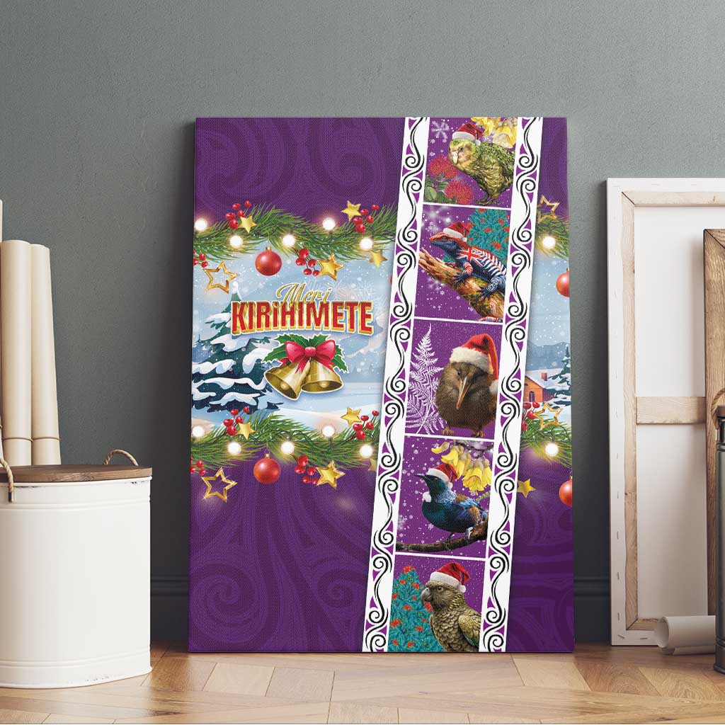 New Zealand Merry Christmas Canvas Wall Art Maori Animals, Koru Tattoo - Purple Xmas Style LT03 - Polynesian Pride