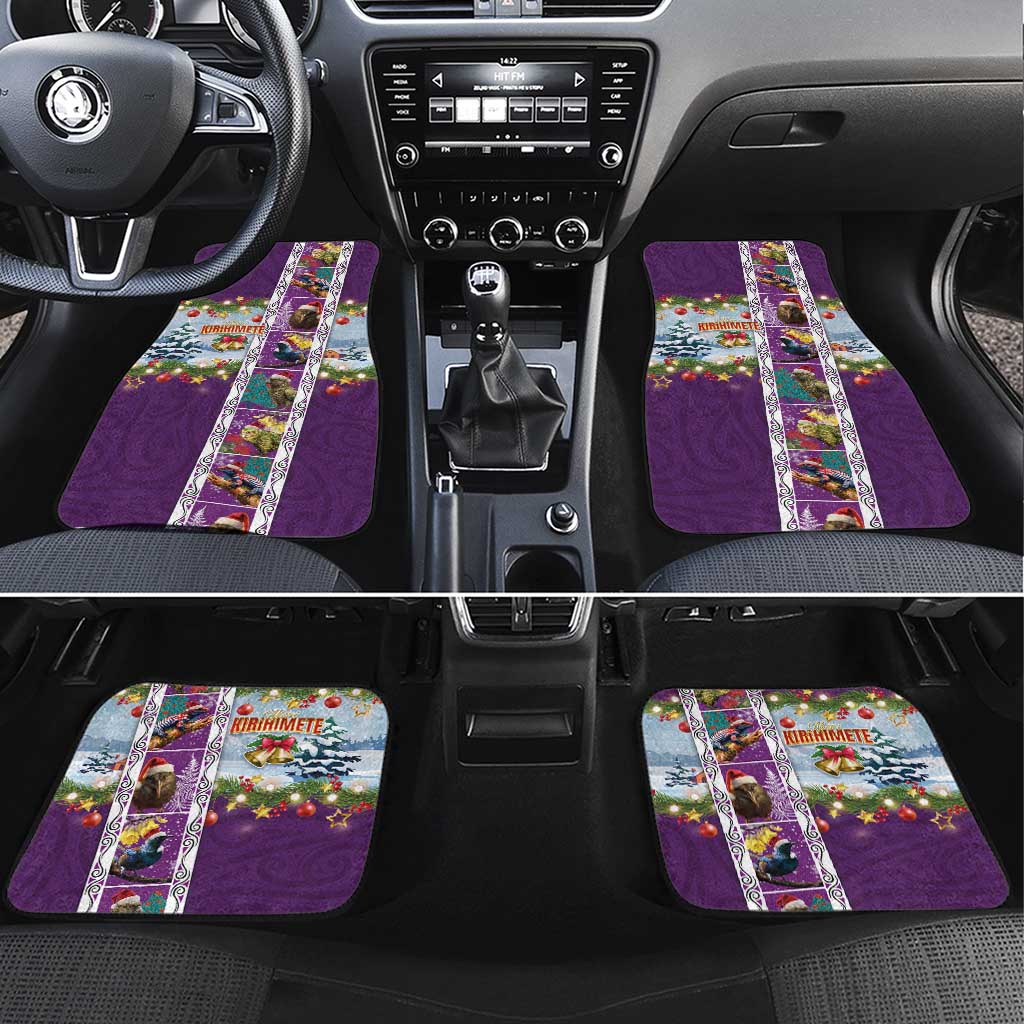 New Zealand Merry Christmas Car Mats Maori Animals, Koru Tattoo - Purple Xmas Style LT03 Set 4pcs Purple - Polynesian Pride