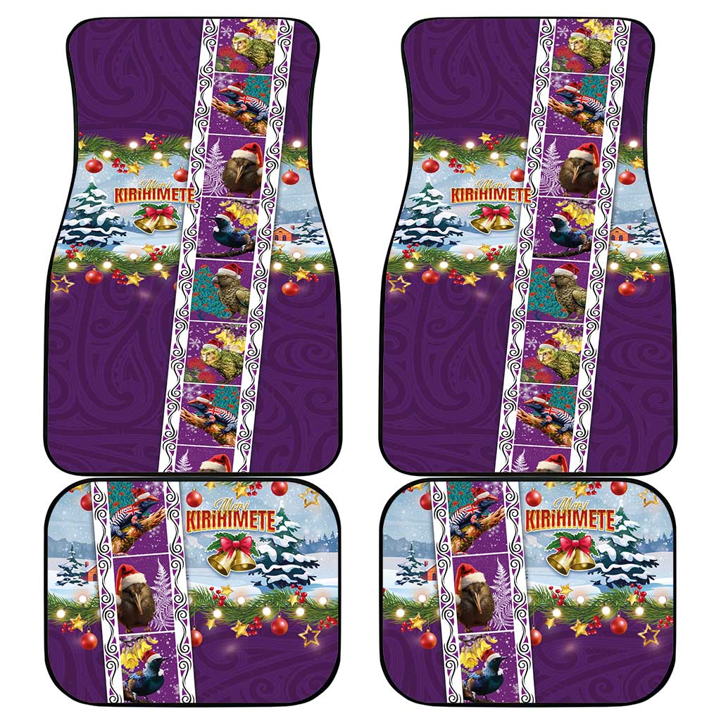 New Zealand Merry Christmas Car Mats Maori Animals, Koru Tattoo - Purple Xmas Style LT03 - Polynesian Pride