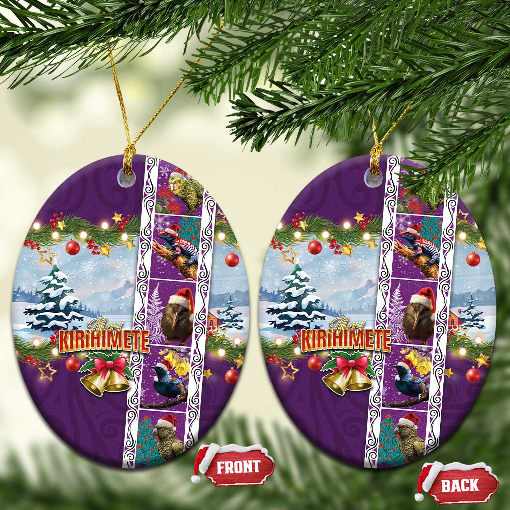 New Zealand Merry Christmas Ceramic Ornament Maori Animals, Koru Tattoo - Purple Xmas Style LT03 Oval Purple - Polynesian Pride