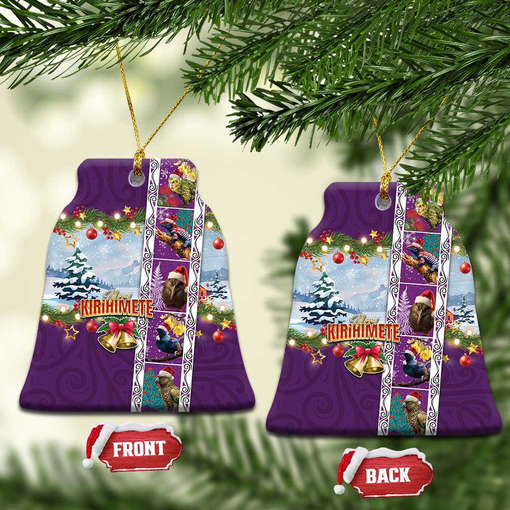 New Zealand Merry Christmas Ceramic Ornament Maori Animals, Koru Tattoo - Purple Xmas Style LT03 Bell Flake Purple - Polynesian Pride