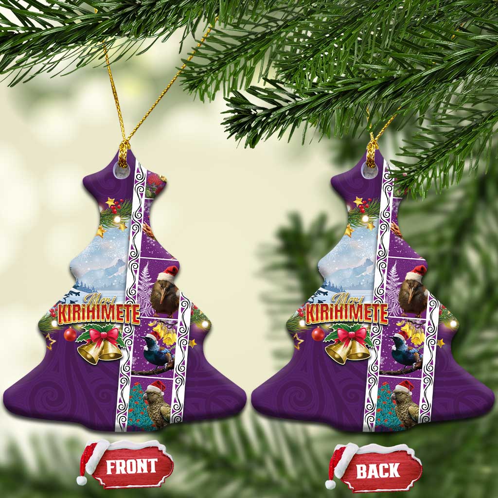 New Zealand Merry Christmas Ceramic Ornament Maori Animals, Koru Tattoo - Purple Xmas Style LT03 Christmas Tree Purple - Polynesian Pride