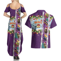 New Zealand Merry Christmas Couples Matching Summer Maxi Dress and Hawaiian Shirt Maori Animals, Koru Tattoo - Purple Xmas Style LT03 - Polynesian Pride