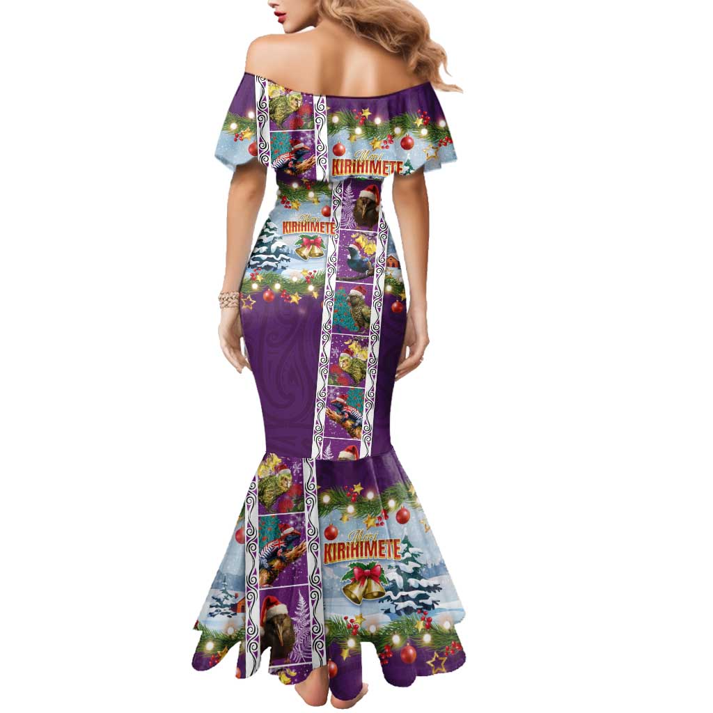New Zealand Merry Christmas Family Matching Mermaid Dress and Hawaiian Shirt Maori Animals, Koru Tattoo - Purple Xmas Style LT03 - Polynesian Pride
