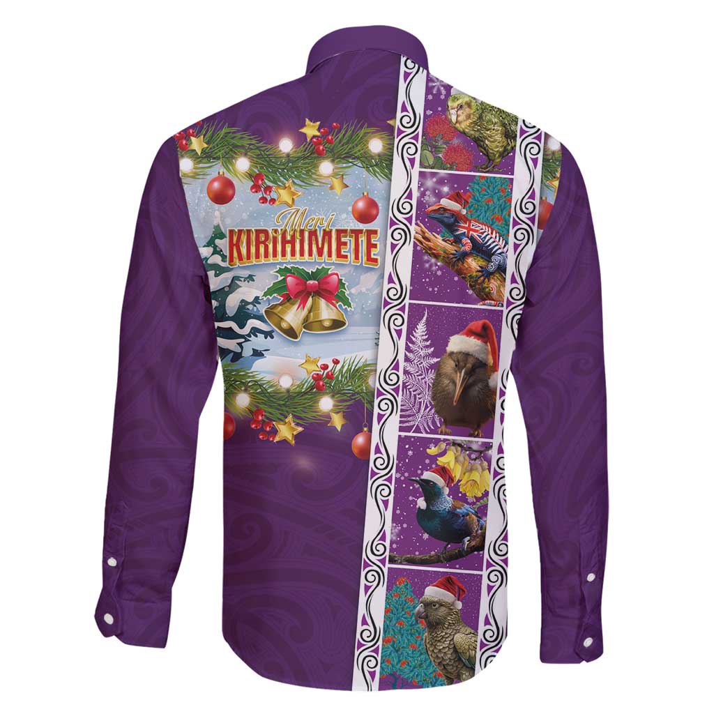 New Zealand Merry Christmas Family Matching Off Shoulder Maxi Dress and Hawaiian Shirt Maori Animals, Koru Tattoo - Purple Xmas Style LT03 - Polynesian Pride