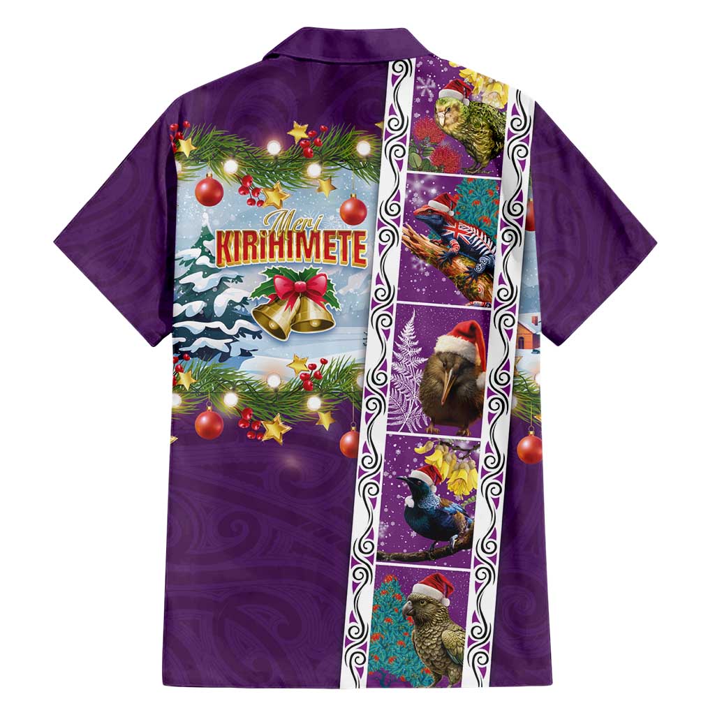 New Zealand Merry Christmas Family Matching Short Sleeve Bodycon Dress and Hawaiian Shirt Maori Animals, Koru Tattoo - Purple Xmas Style LT03 - Polynesian Pride