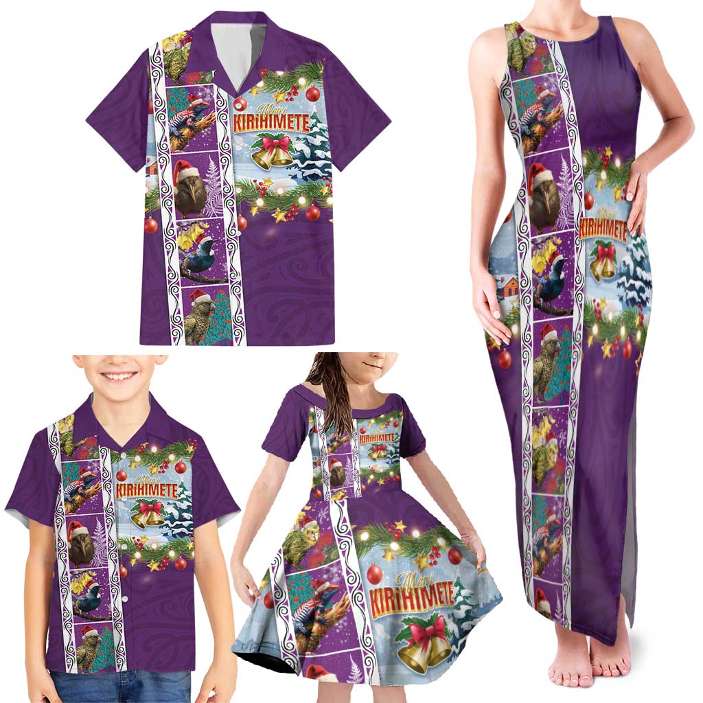 New Zealand Merry Christmas Family Matching Tank Maxi Dress and Hawaiian Shirt Maori Animals, Koru Tattoo - Purple Xmas Style LT03 - Polynesian Pride