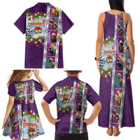 New Zealand Merry Christmas Family Matching Tank Maxi Dress and Hawaiian Shirt Maori Animals, Koru Tattoo - Purple Xmas Style LT03 - Polynesian Pride