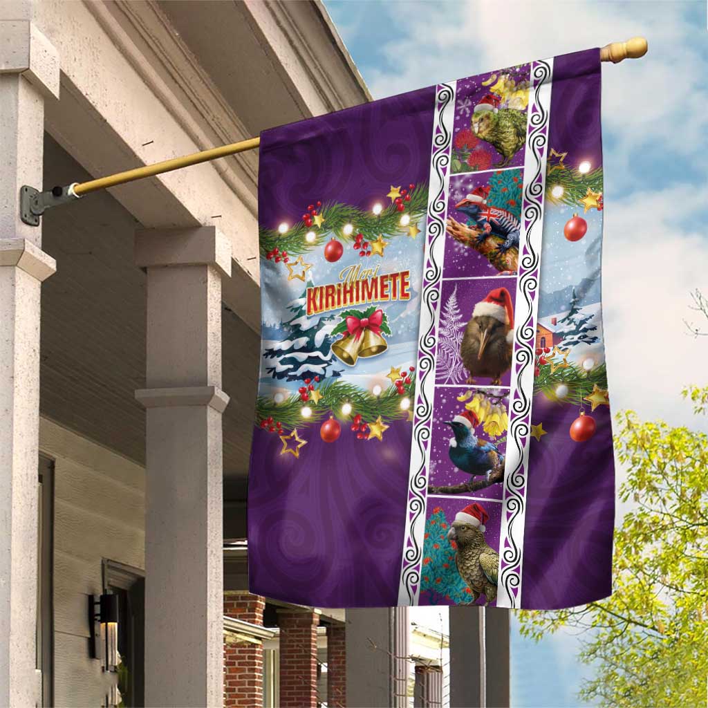 New Zealand Merry Christmas Garden Flag Maori Animals, Koru Tattoo - Purple Xmas Style LT03 House Flag Purple - Polynesian Pride