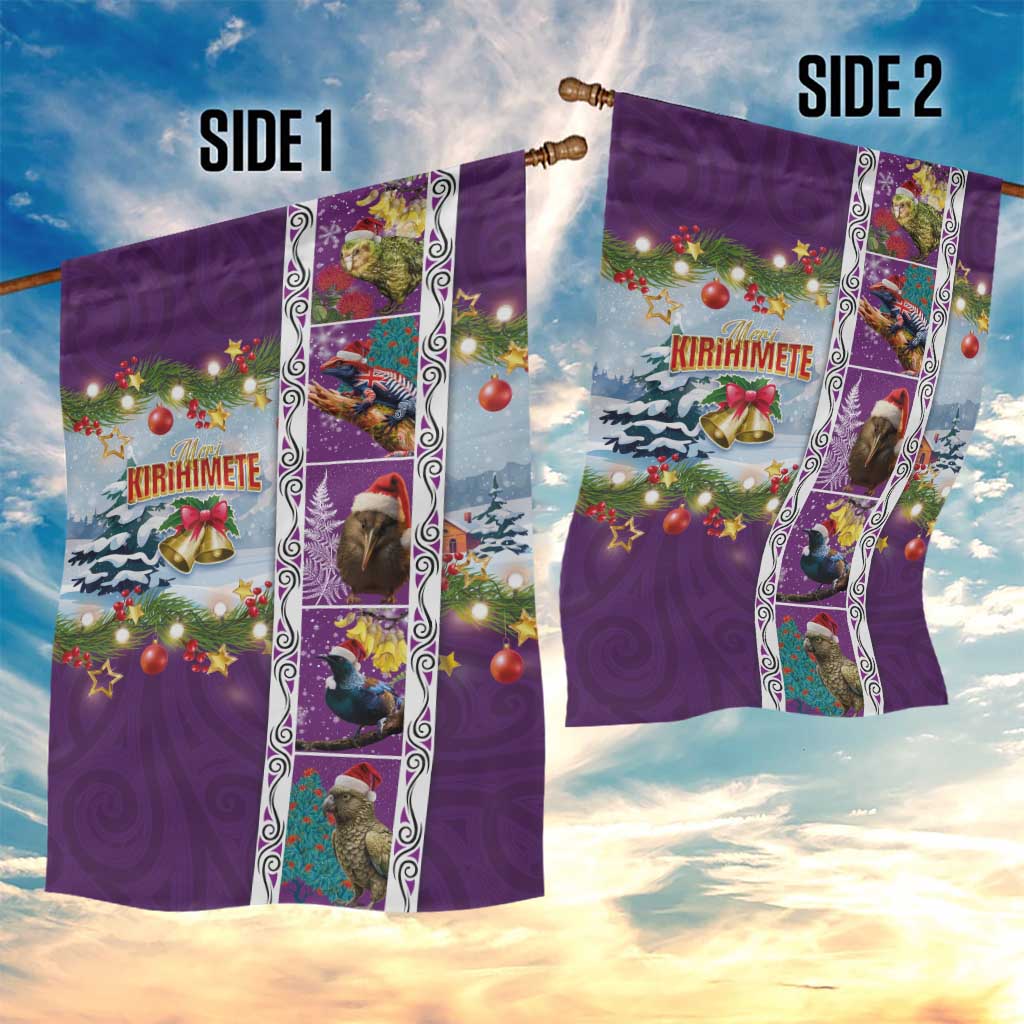 New Zealand Merry Christmas Garden Flag Maori Animals, Koru Tattoo - Purple Xmas Style LT03 - Polynesian Pride