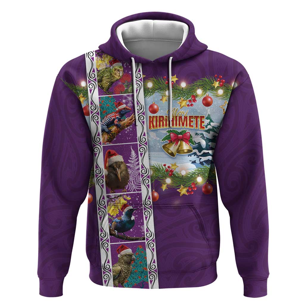 New Zealand Merry Christmas Hoodie Maori Animals, Koru Tattoo - Purple Xmas Style LT03 Pullover Hoodie Purple - Polynesian Pride