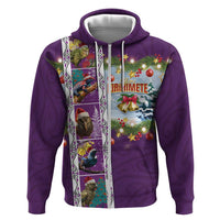 New Zealand Merry Christmas Hoodie Maori Animals, Koru Tattoo - Purple Xmas Style LT03 Zip Hoodie Purple - Polynesian Pride