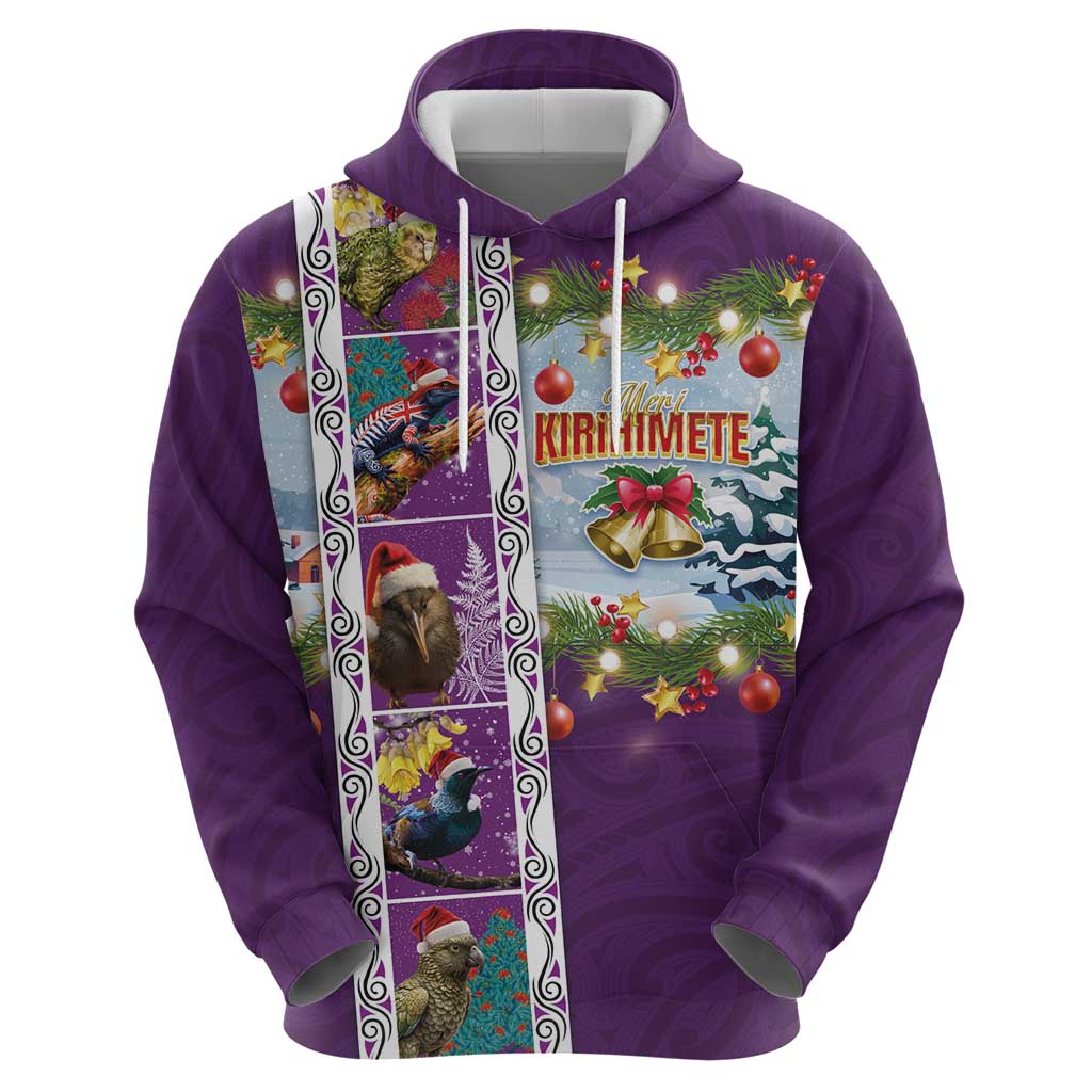 New Zealand Merry Christmas Hoodie Maori Animals, Koru Tattoo - Purple Xmas Style LT03 - Polynesian Pride