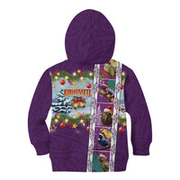 New Zealand Merry Christmas Kid Hoodie Maori Animals, Koru Tattoo - Purple Xmas Style LT03 - Polynesian Pride