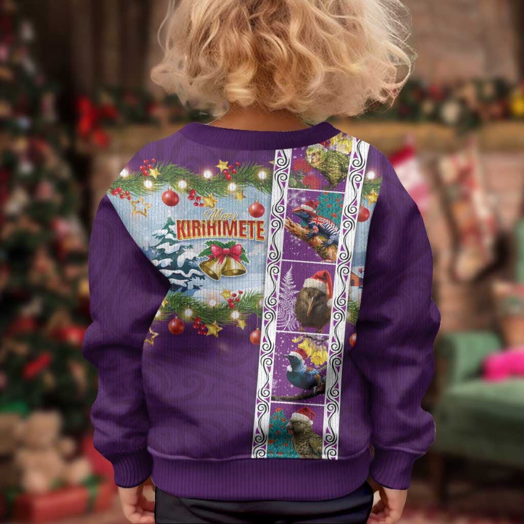 New Zealand Merry Christmas Kid Ugly Christmas Sweater Maori Animals, Koru Tattoo - Purple Xmas Style LT03 - Polynesian Pride
