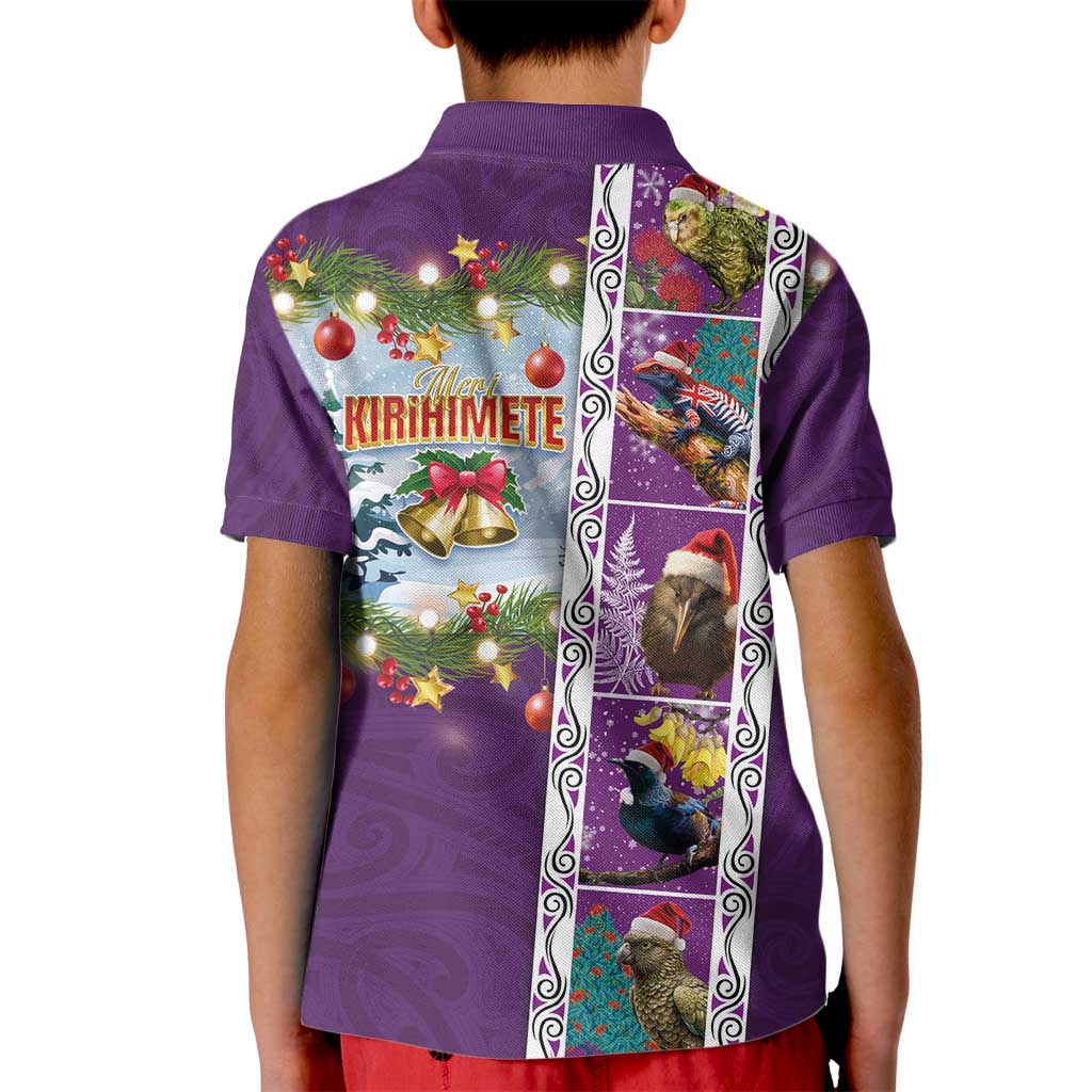 New Zealand Merry Christmas Kid Polo Shirt Maori Animals, Koru Tattoo - Purple Xmas Style LT03 - Polynesian Pride