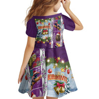 New Zealand Merry Christmas Kid Short Sleeve Dress Maori Animals, Koru Tattoo - Purple Xmas Style LT03 - Polynesian Pride