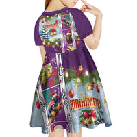 New Zealand Merry Christmas Kid Short Sleeve Dress Maori Animals, Koru Tattoo - Purple Xmas Style LT03 - Polynesian Pride