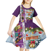 New Zealand Merry Christmas Kid Short Sleeve Dress Maori Animals, Koru Tattoo - Purple Xmas Style LT03 - Polynesian Pride