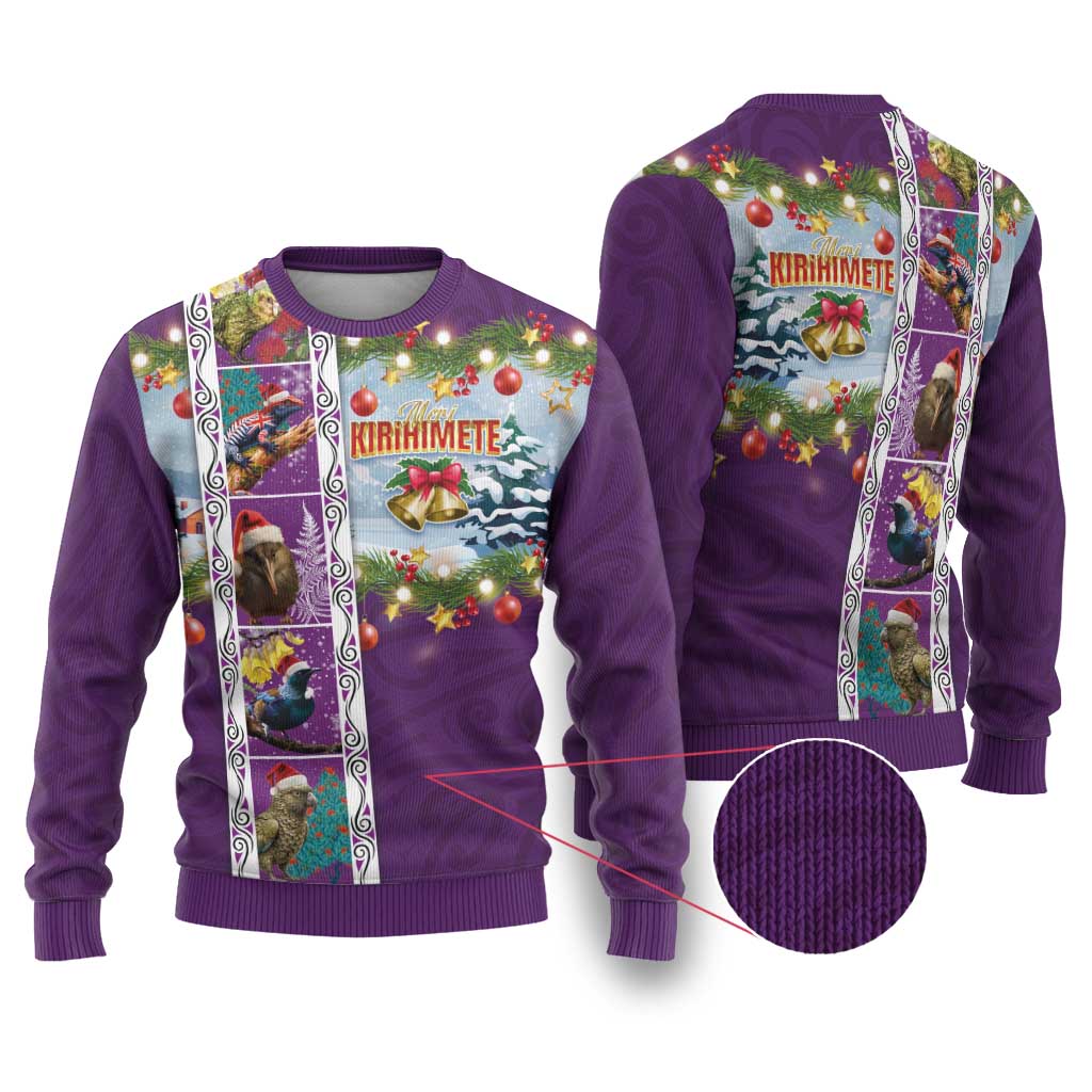 New Zealand Merry Christmas Ugly Christmas Sweater Maori Animals, Koru Tattoo - Purple Xmas Style LT03 Purple - Polynesian Pride