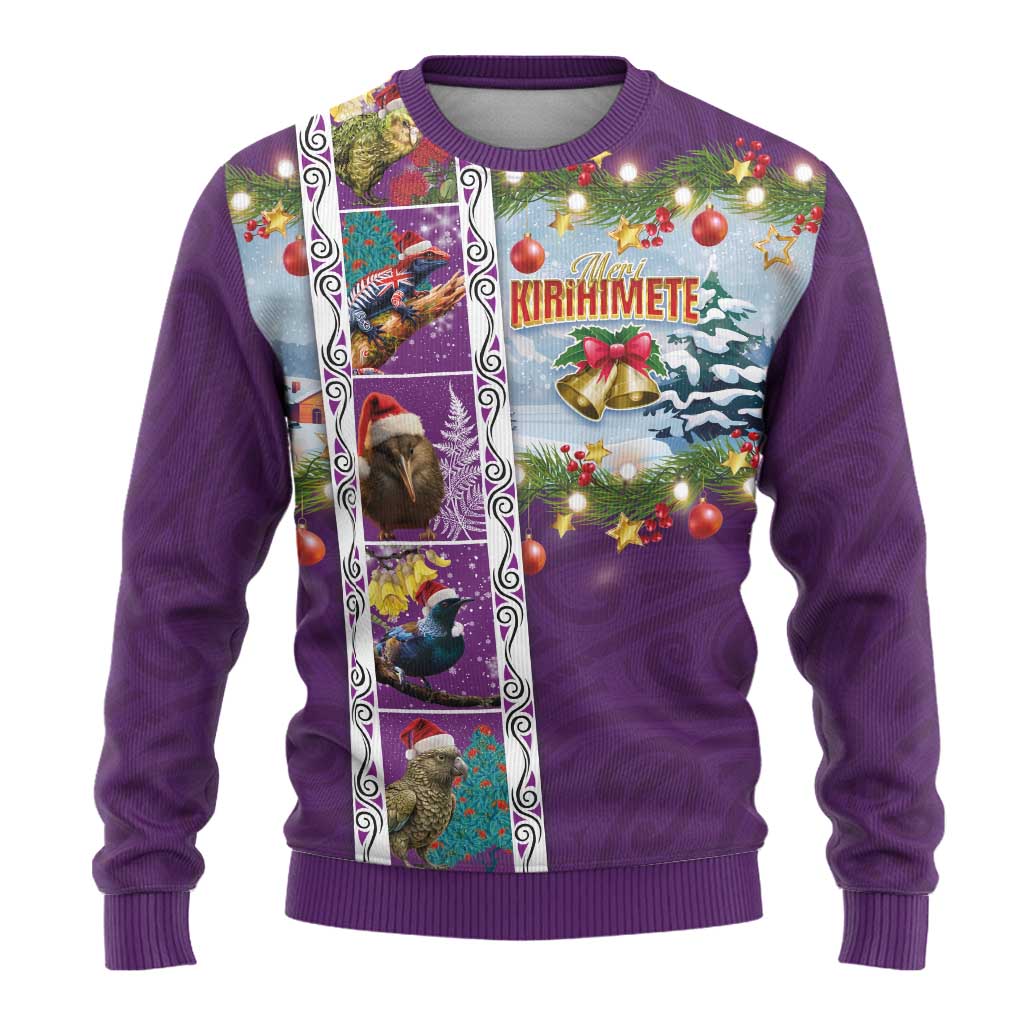New Zealand Merry Christmas Ugly Christmas Sweater Maori Animals, Koru Tattoo - Purple Xmas Style LT03 - Polynesian Pride