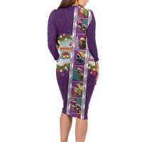 New Zealand Merry Christmas Long Sleeve Bodycon Dress Maori Animals, Koru Tattoo - Purple Xmas Style LT03 - Polynesian Pride