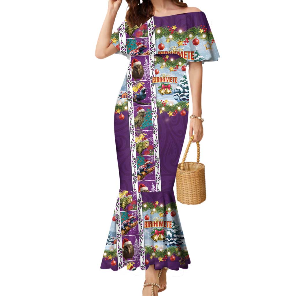 New Zealand Merry Christmas Mermaid Dress Maori Animals, Koru Tattoo - Purple Xmas Style LT03 Women Purple - Polynesian Pride