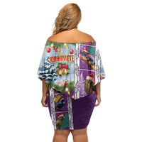 New Zealand Merry Christmas Off Shoulder Short Dress Maori Animals, Koru Tattoo - Purple Xmas Style LT03 - Polynesian Pride