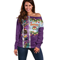 New Zealand Merry Christmas Off Shoulder Sweater Maori Animals, Koru Tattoo - Purple Xmas Style LT03 Women Purple - Polynesian Pride