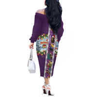New Zealand Merry Christmas Off The Shoulder Long Sleeve Dress Maori Animals, Koru Tattoo - Purple Xmas Style LT03 - Polynesian Pride
