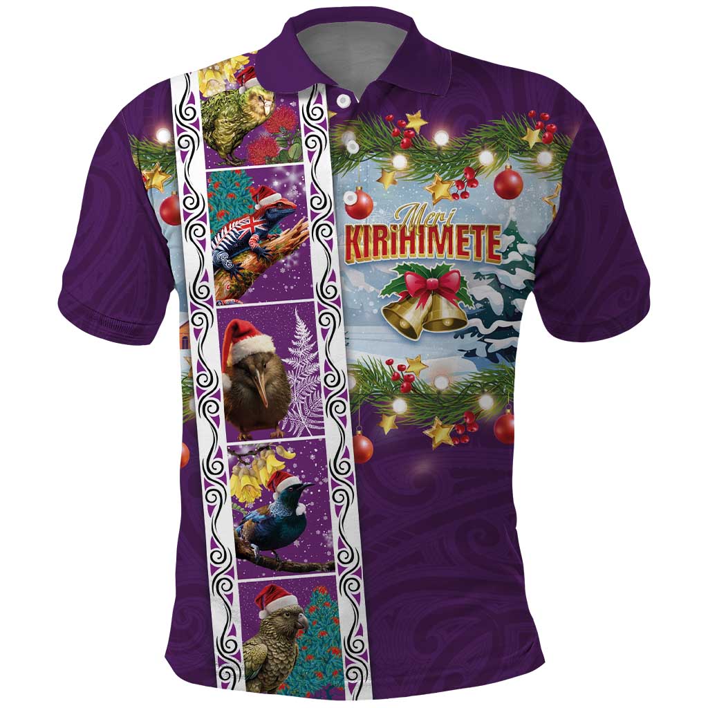 New Zealand Merry Christmas Polo Shirt Maori Animals, Koru Tattoo - Purple Xmas Style LT03 Purple - Polynesian Pride