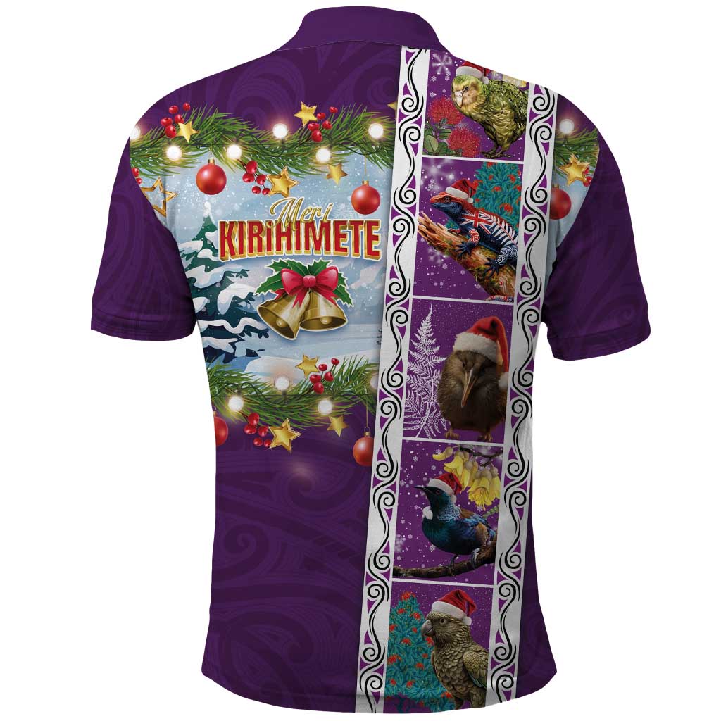 New Zealand Merry Christmas Polo Shirt Maori Animals, Koru Tattoo - Purple Xmas Style LT03 - Polynesian Pride