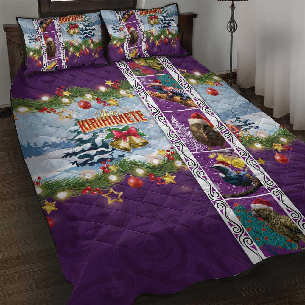 New Zealand Merry Christmas Quilt Bed Set Maori Animals, Koru Tattoo - Purple Xmas Style LT03 Purple - Polynesian Pride