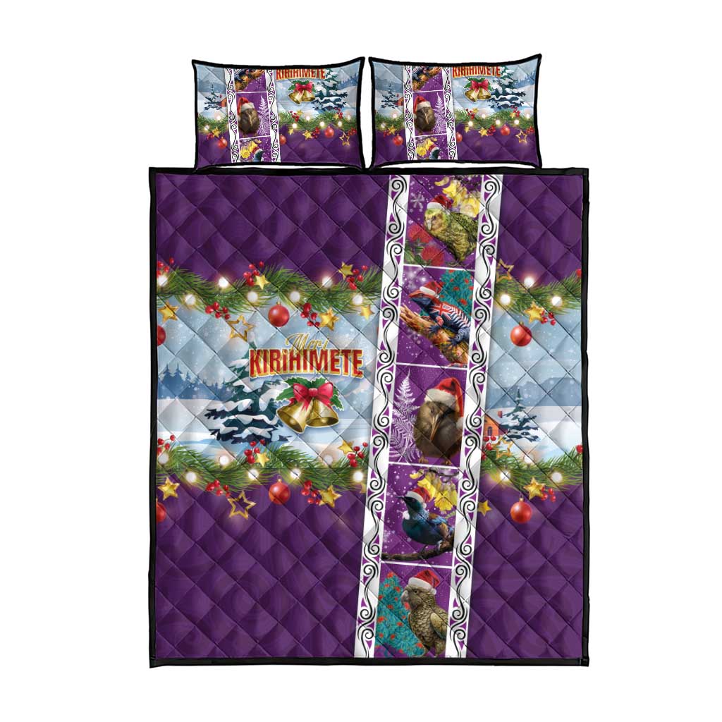 New Zealand Merry Christmas Quilt Bed Set Maori Animals, Koru Tattoo - Purple Xmas Style LT03 - Polynesian Pride