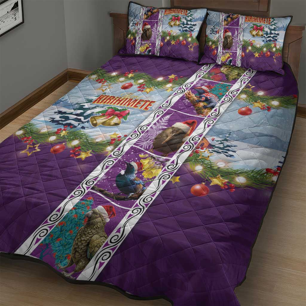 New Zealand Merry Christmas Quilt Bed Set Maori Animals, Koru Tattoo - Purple Xmas Style LT03 - Polynesian Pride