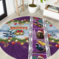 New Zealand Merry Christmas Round Carpet Maori Animals, Koru Tattoo - Purple Xmas Style LT03 Purple - Polynesian Pride