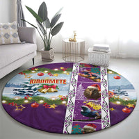 New Zealand Merry Christmas Round Carpet Maori Animals, Koru Tattoo - Purple Xmas Style LT03 - Polynesian Pride